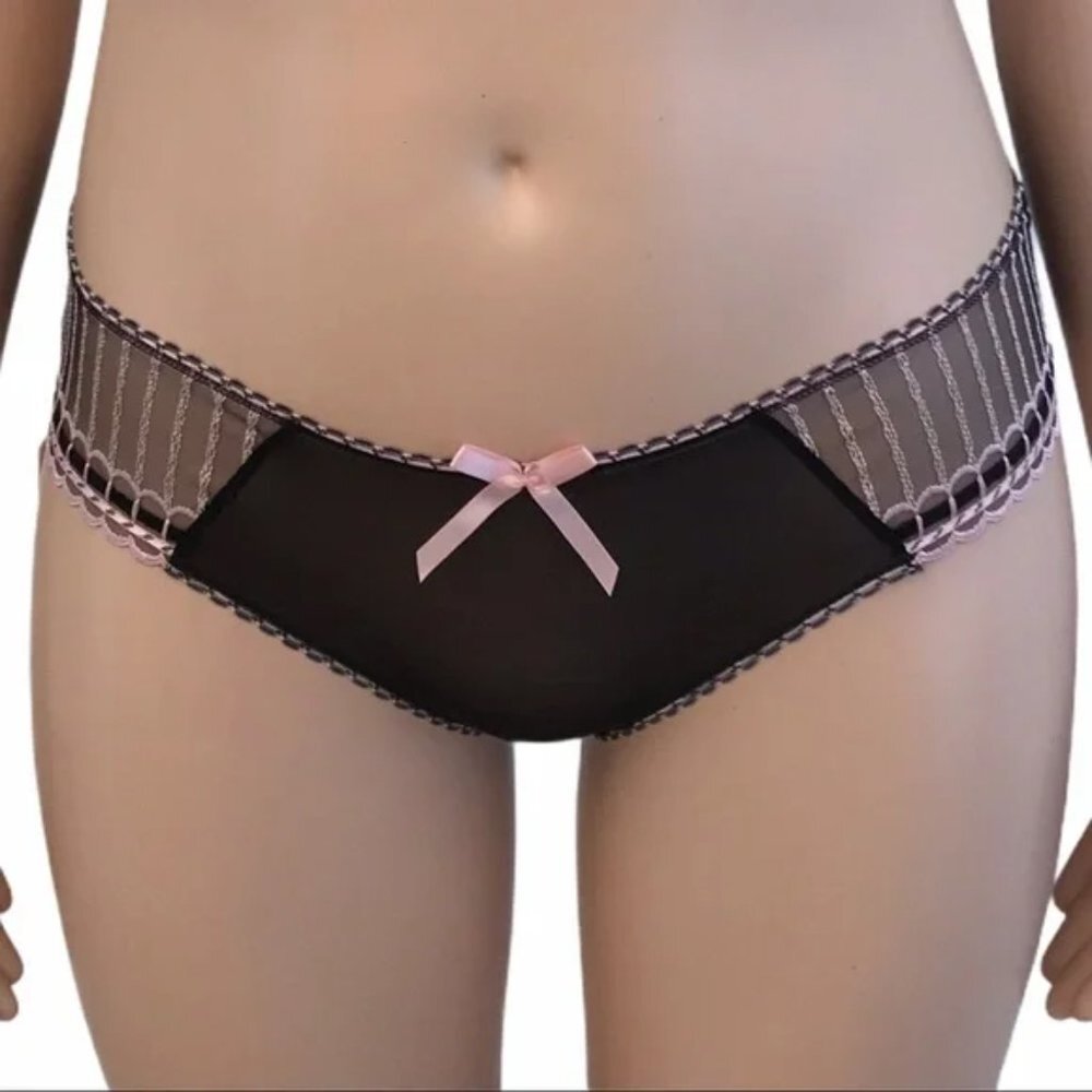 Freya Arabella Sheer Mesh Brief Panty Black Pink Low Rise Moderate Coverage M